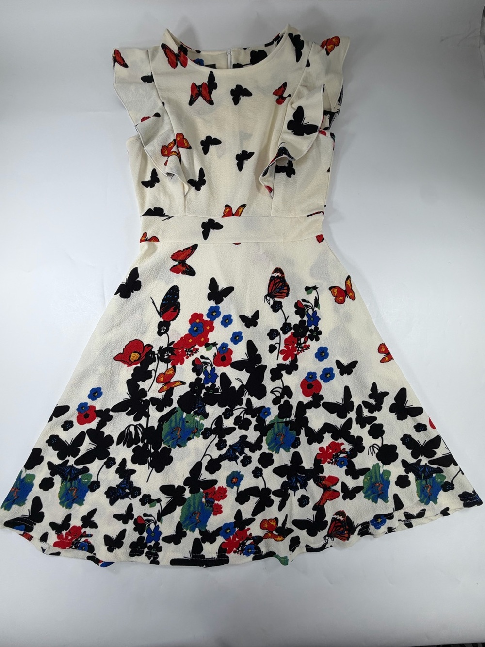 iHot Butterfly Floral Print Fit Flare Cocktail Skater Dress Ivory Womens Medium